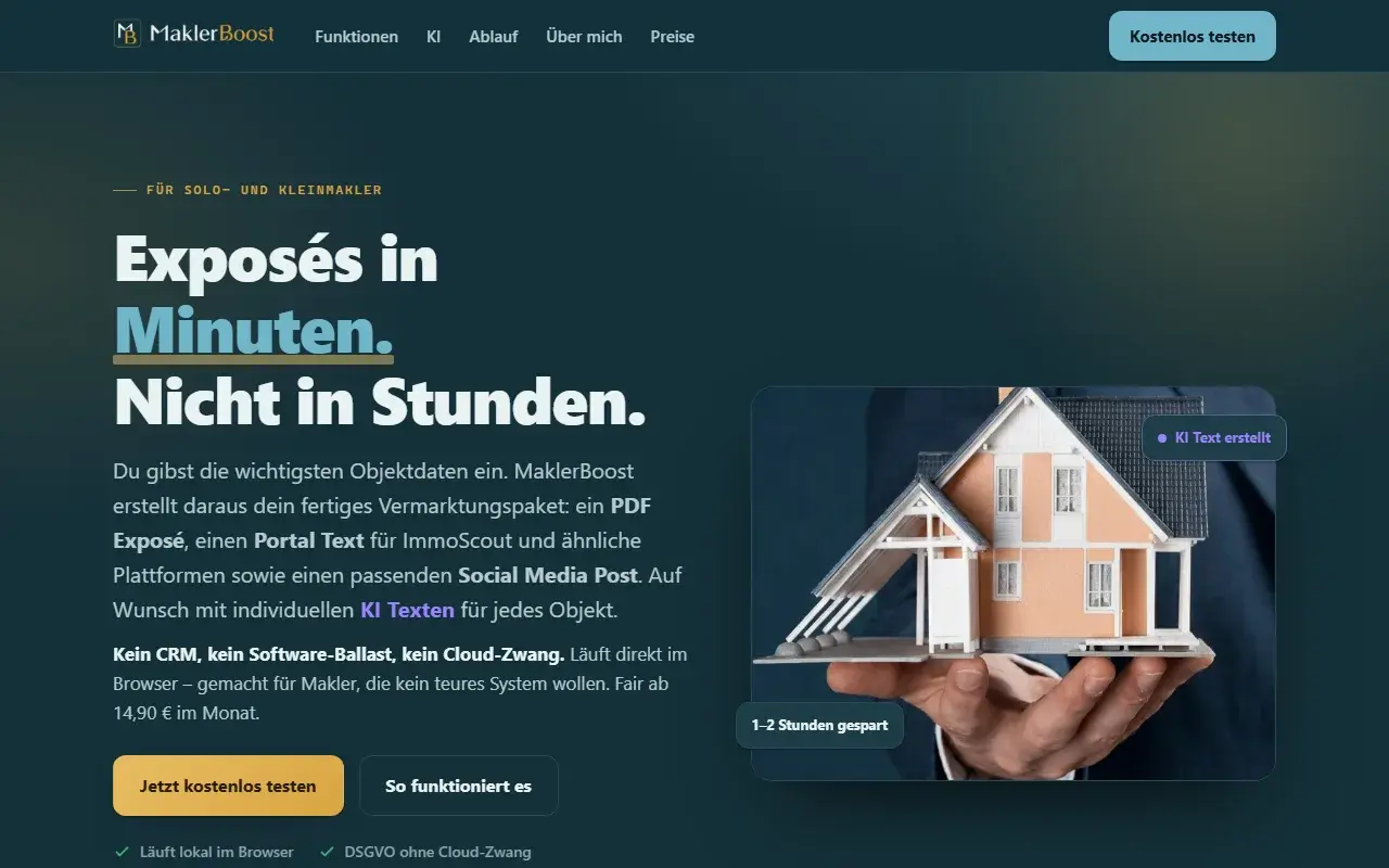 Startseite der Website MaklerBoost (Deutsch)