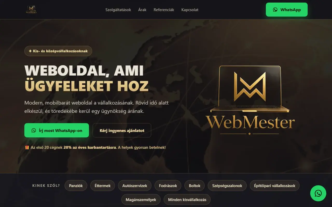 Startseite der Website WebMester (Ungarisch)